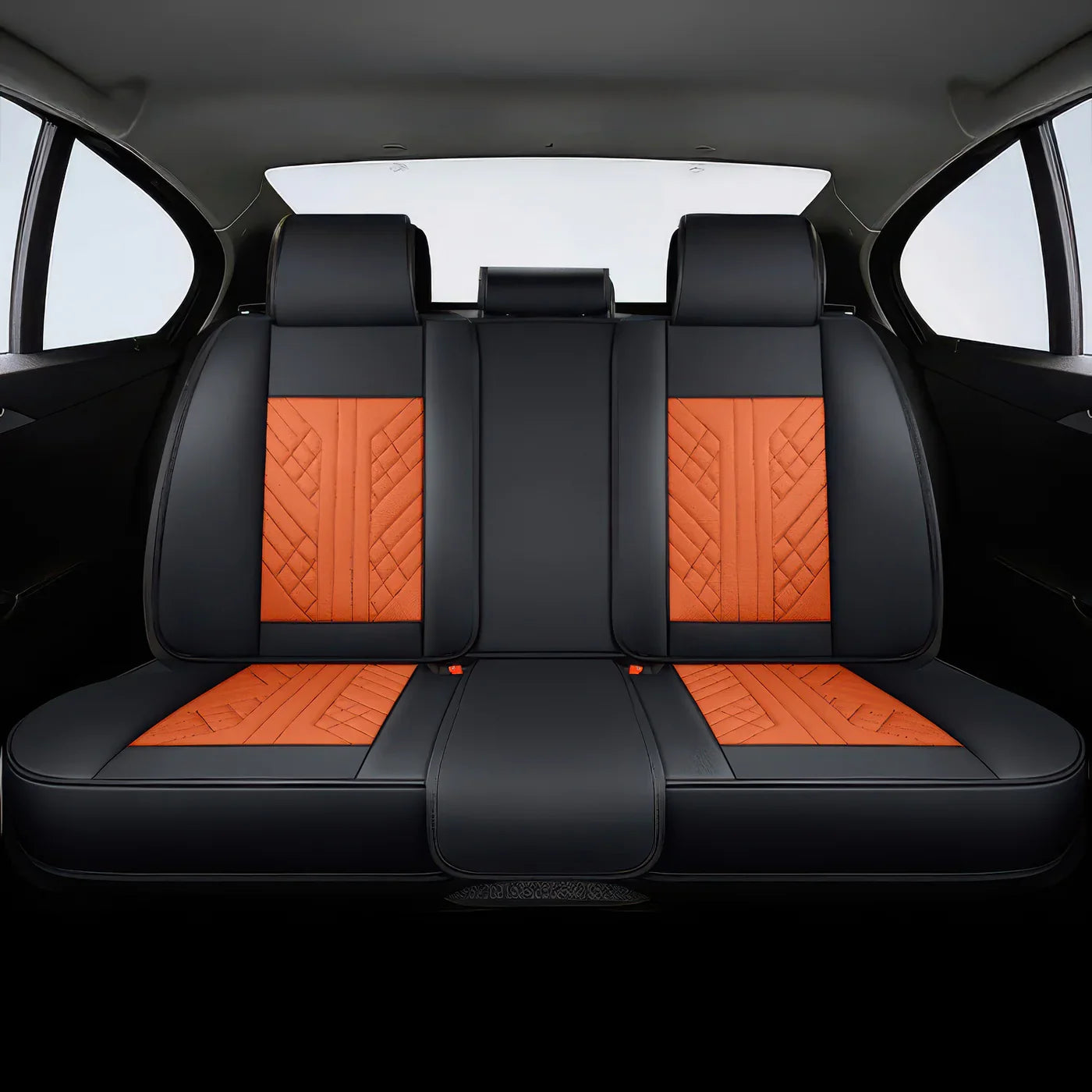 2pcs Orange & Black Prestige Car Seat Covers / Waterproof