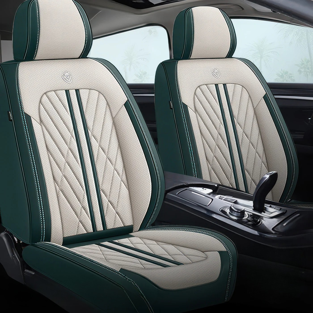 2pcs Beige & Blue Prestige Car Seat Covers / Waterproof