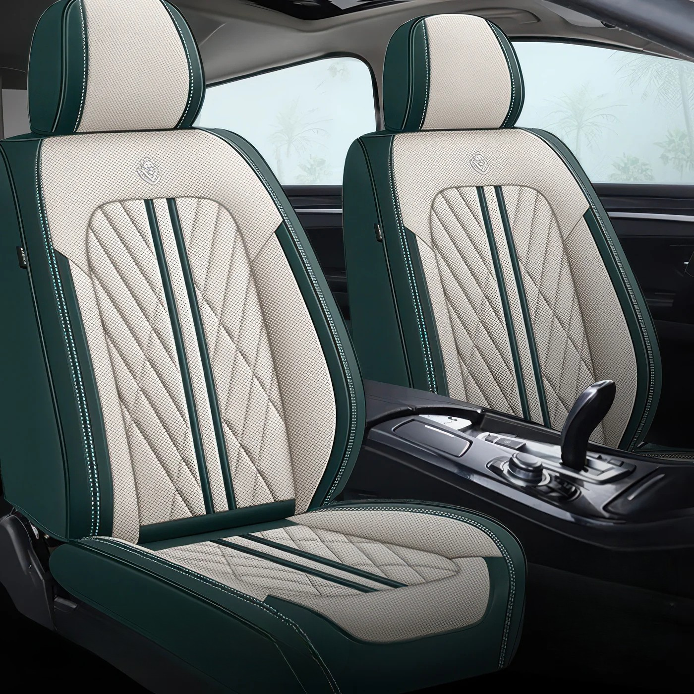 2pcs Beige & Blue Prestige Car Seat Covers / Waterproof