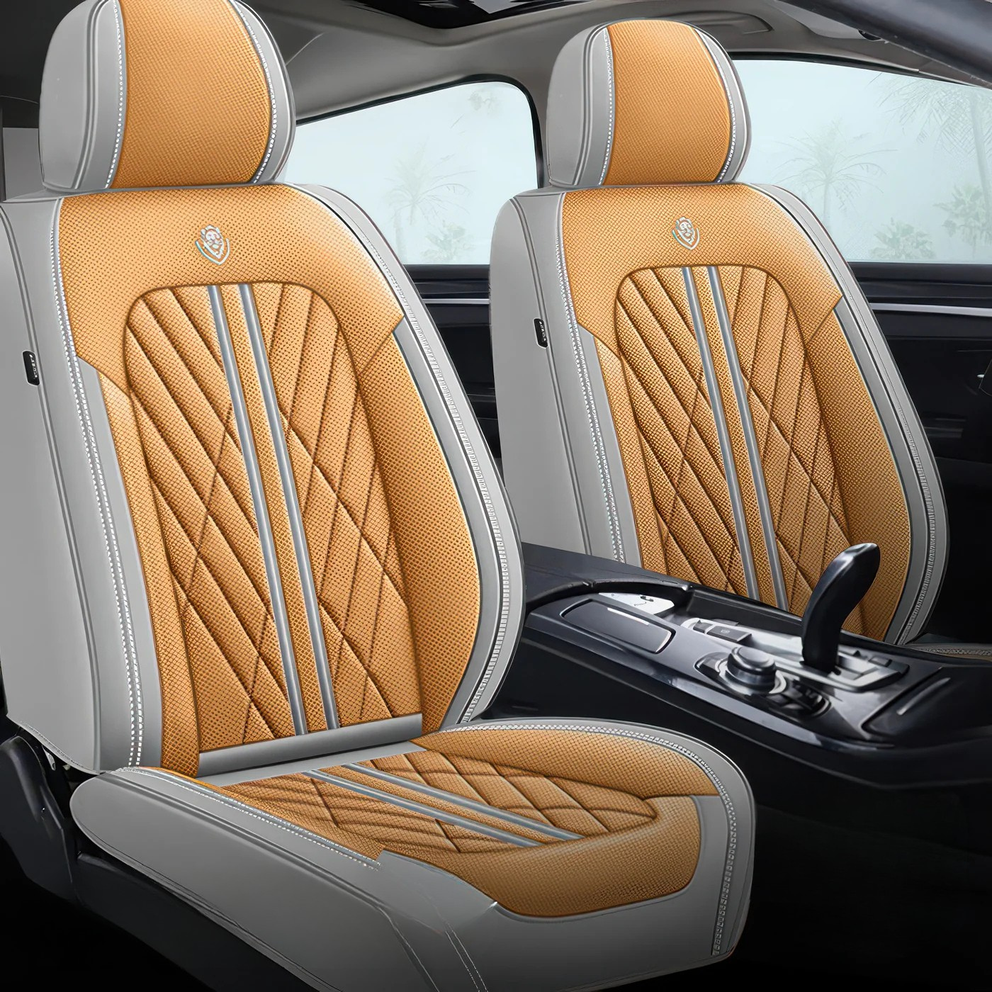2pcs Brown & Gray Prestige Car Seat Covers / Waterproof