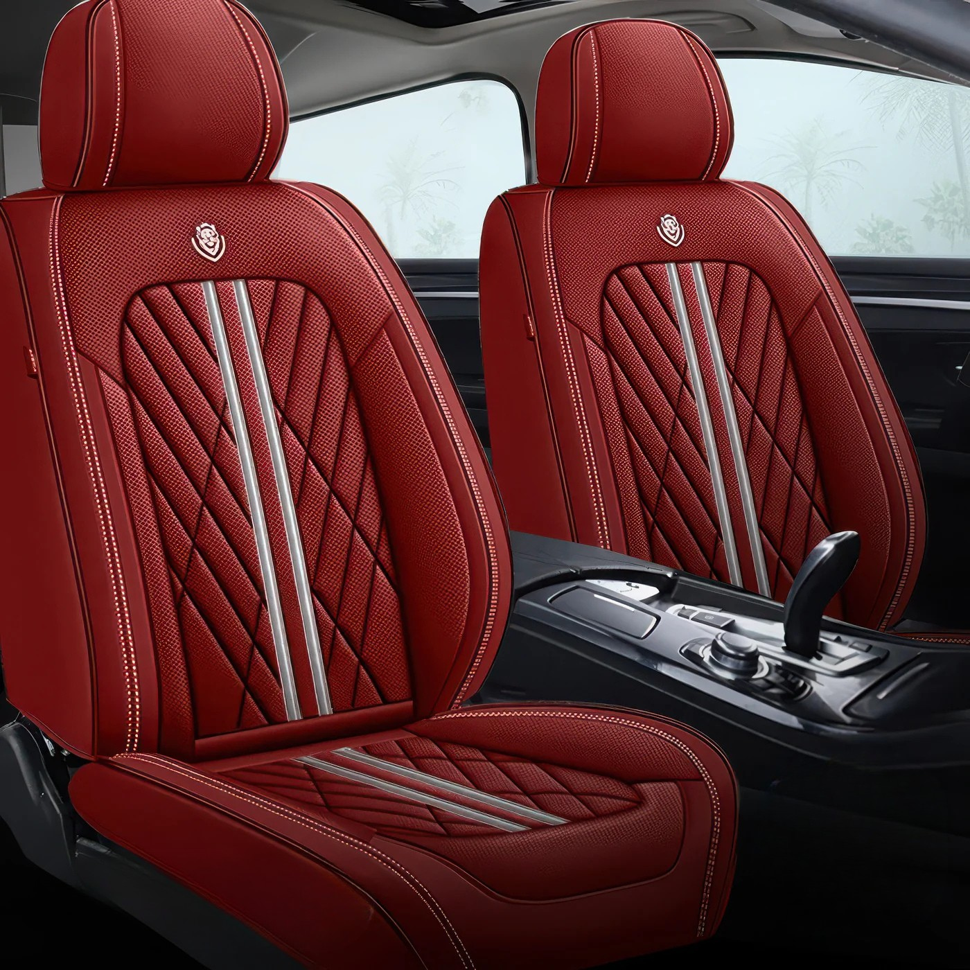 2pcs Wine Red Car Seat Covers / Waterproof