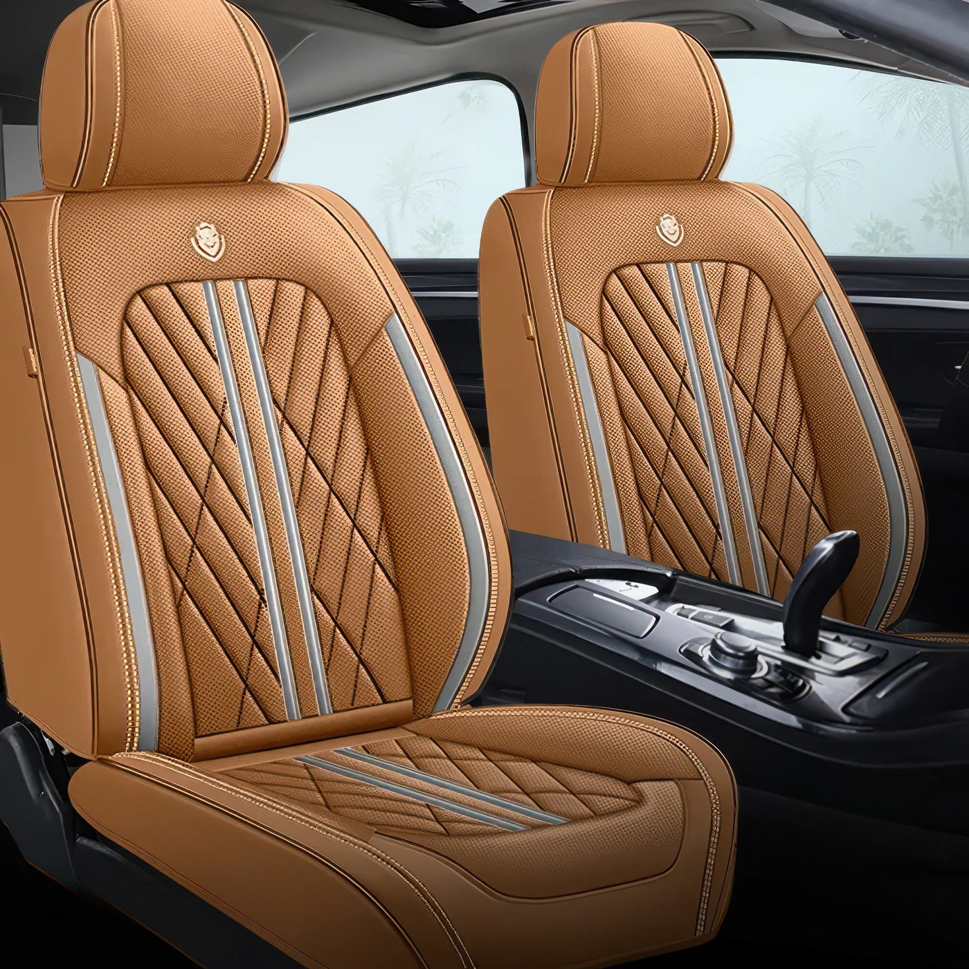 2pcs Brown Car Seat Covers / Waterproof