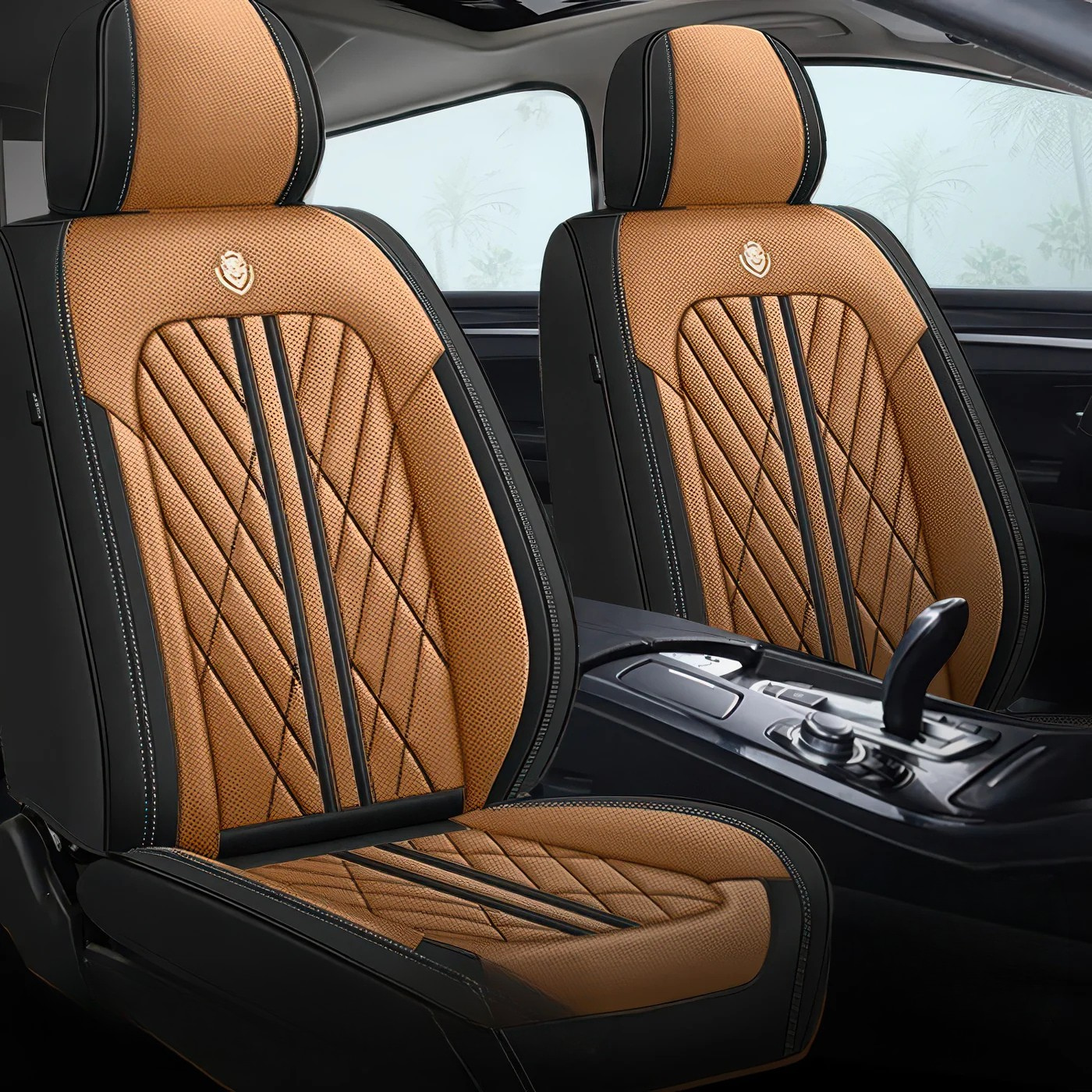 2pcs Brown & Black Car Seat Covers / Waterpoof