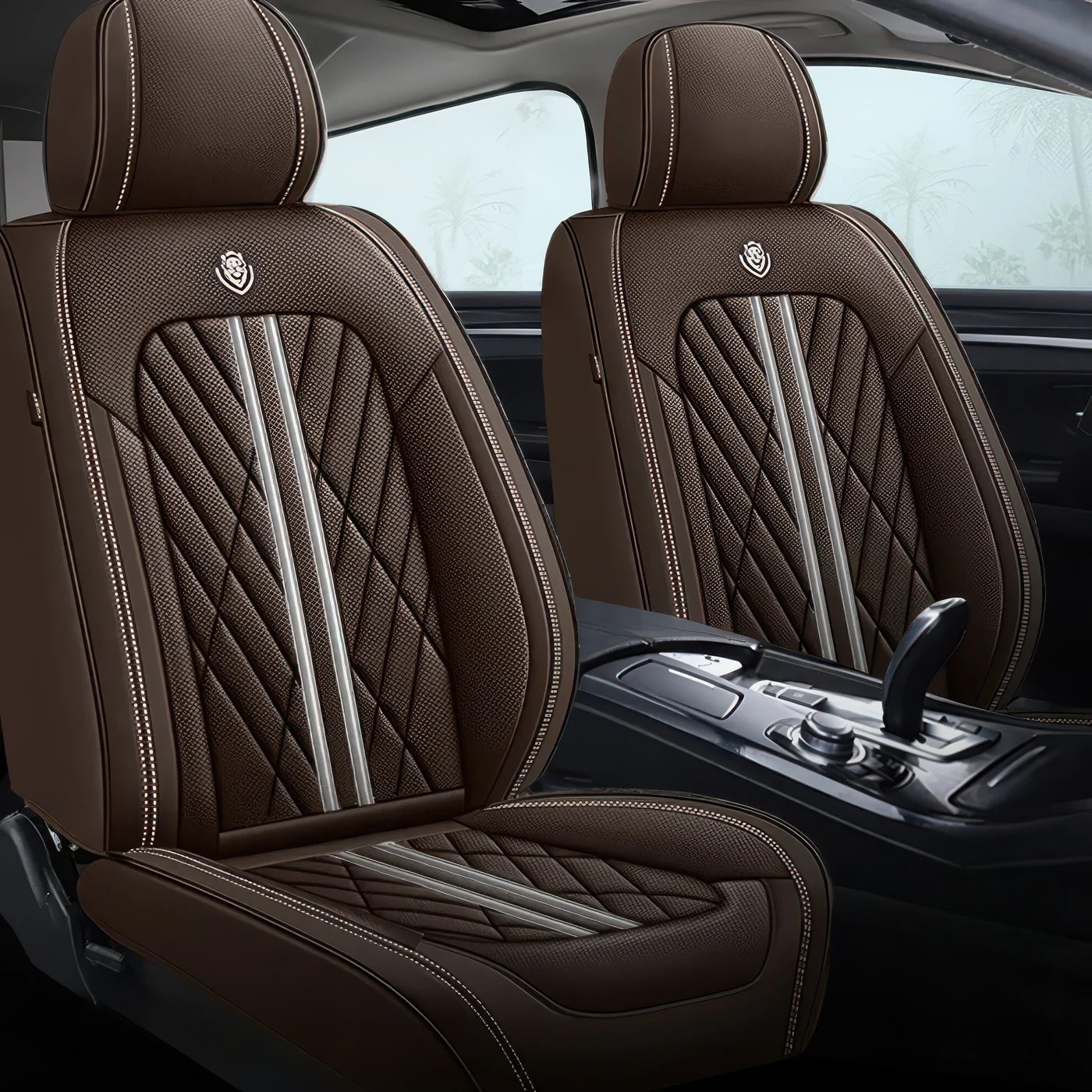 2pcs Coffee Car Seat Covers / Waterpoof